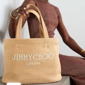 Jimmy Choo Designer Tan Summer Purse Woven Tote Bag